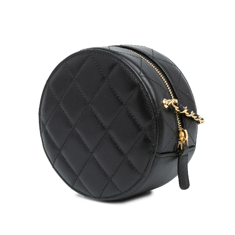 Chanel Limited Edition Handbag for CollectorsChanel Mini Lambskin Golden Plate Round Clutch with Chain (WiHX9Q)