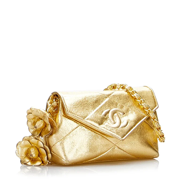 Chanel bags with gold, silver, and pearl accentsChanel Mini Matelasse Chain Shoulder Bag with Camellia (AJ7Dj2)