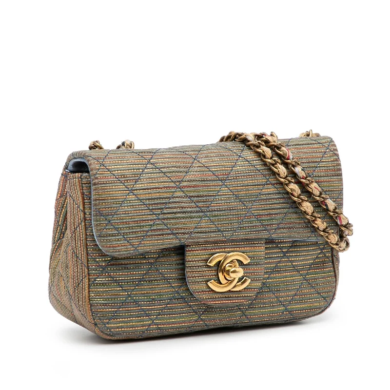 Chanel classicChanel Mini Metallic Woven Raffia Classic Square Single Flap (uhzvVf)