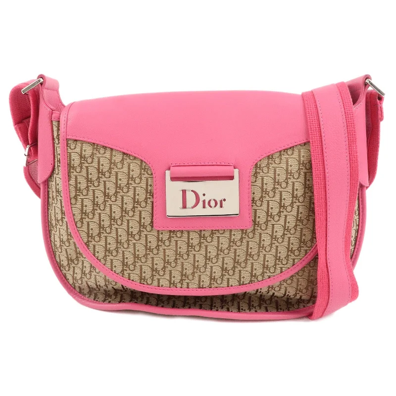 Christian Dior handbags with a detachable mirror for on - the - go touch - upsChristian Dior Trotter Canvas Leather Shoulder Bag Beige Pink