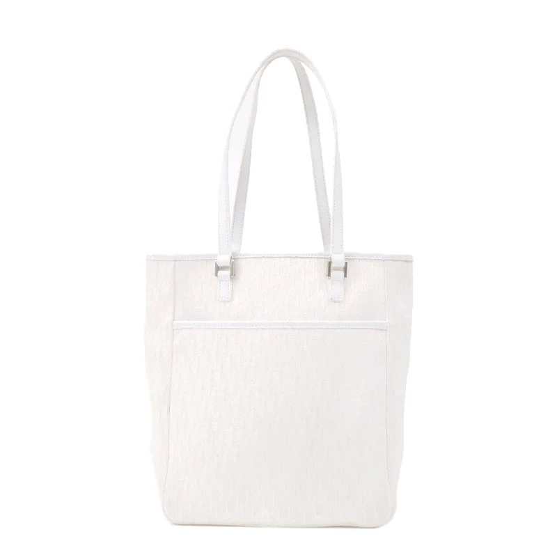 Fashion - forward Christian Dior tote bags for the modern womanChristian Dior Trotter Canvas Leather Tote Bag White