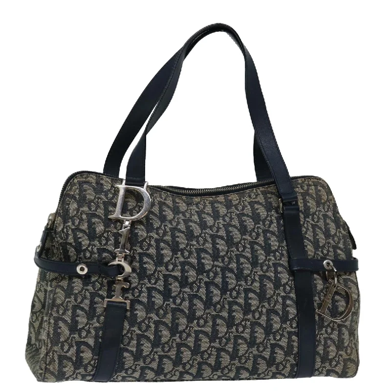 Christian Dior handbags with a snap - button closure and a decorative buckleCHRISTIAN DIOR Trotter Canvas Mini Boston Bag Boston Bag Navy Auth ep3851