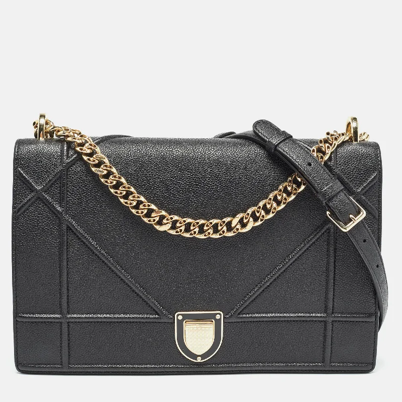 Christian Dior Saddle bags with a studded trim for a bold lookDIOR Black Leather Large ama Flap Shoulder Bag