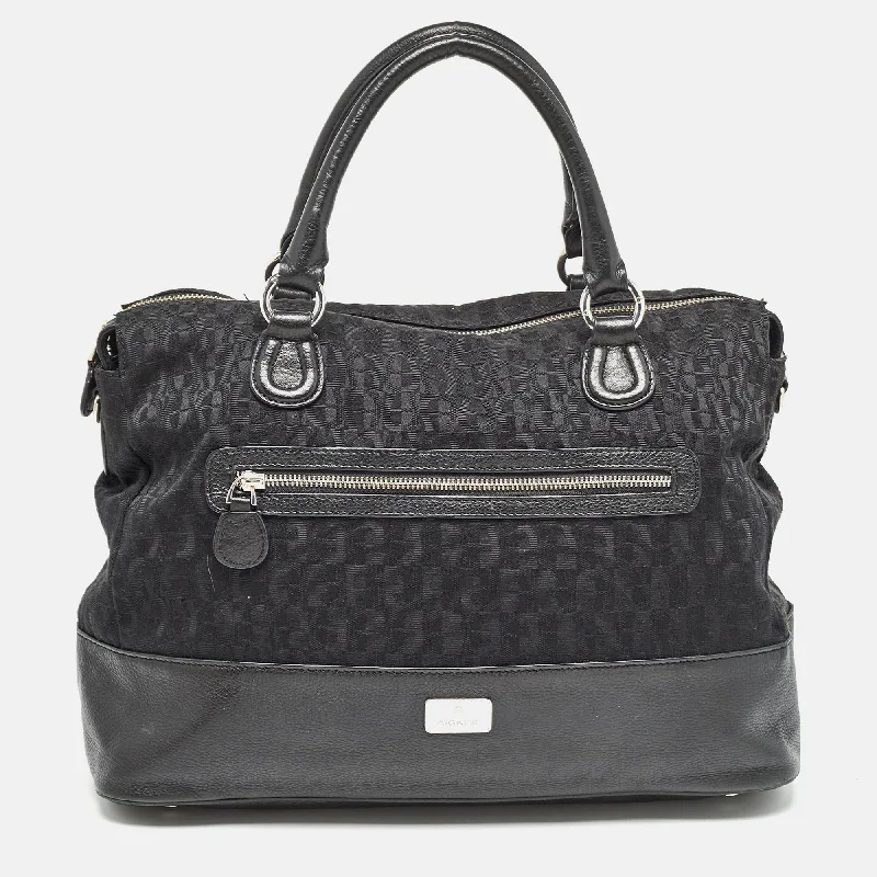 Contemporary Christian Dior handbags with a unique shapeDIOR Black Monogram Canvas and Leather Front Pocket Tote