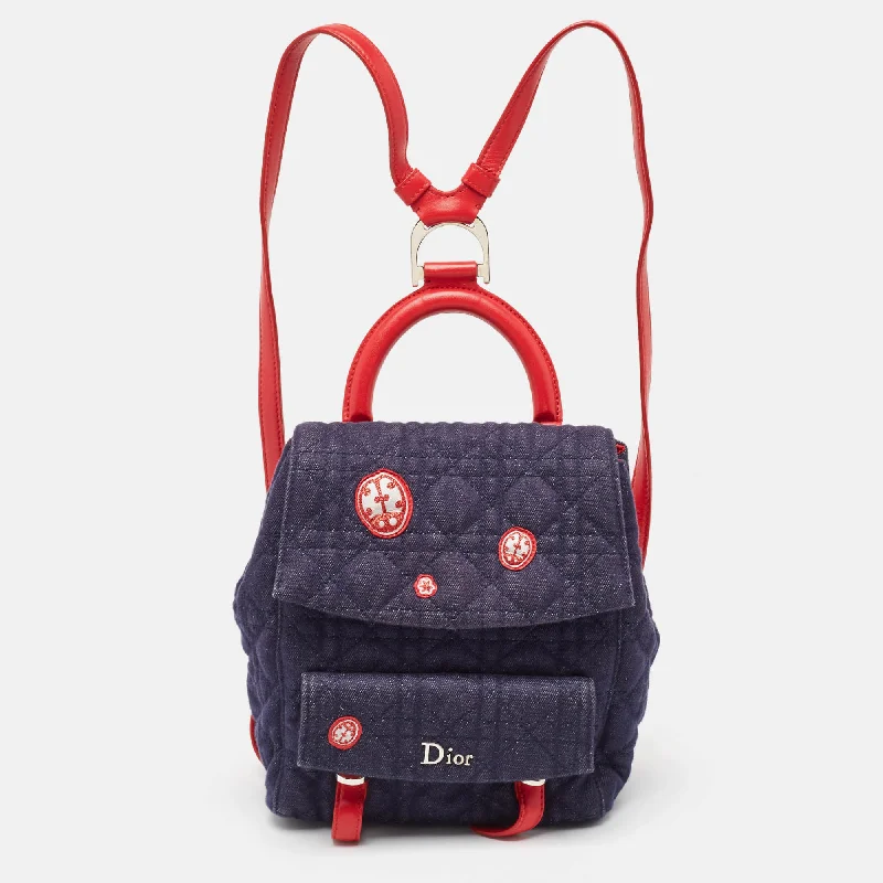 High - fashion Christian Dior bags with a geometric patternDIOR Blue/Red Cannage Denim Small Stardust Backpack