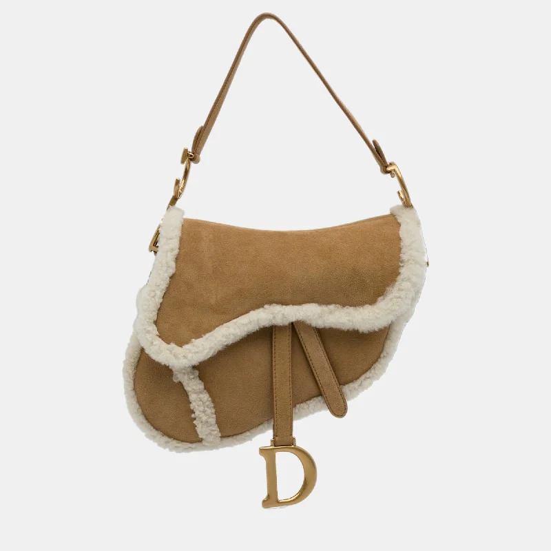 Stylish Christian Dior shoulder bags with a tassel - adorned zipperDIOR Brown Shearling Saddle Bag