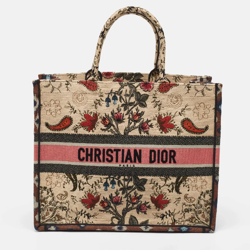 Christian Dior bags with a side - pocket for holding a water bottleDIOR Multicolor Floral Embroidered Canvas Large Book Tote