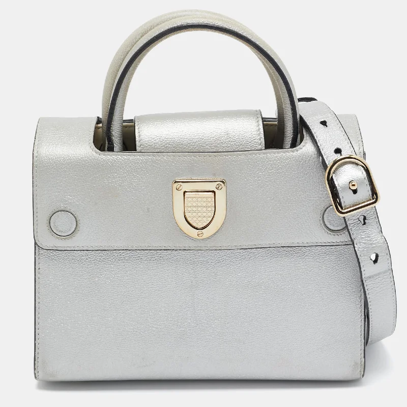 Christian Dior bags with a zip - top closure and multiple compartmentsDIOR Silver Leather Mini ever Tote