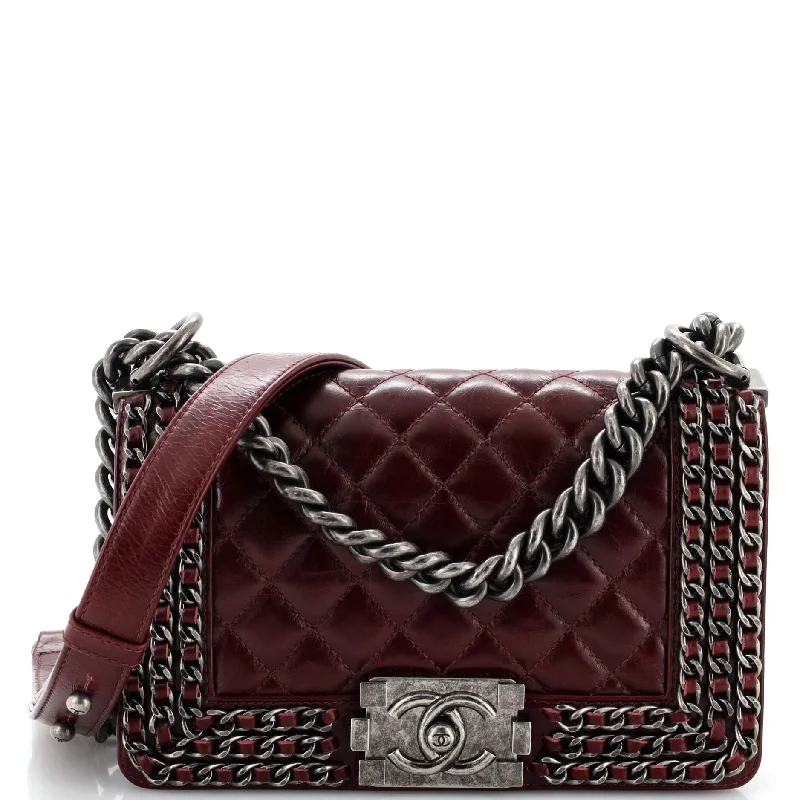 Luxury Christian Dior crossbody bags with a chain - link strapChained Boy Flap Bag Quilted Glazed Calfskin Small