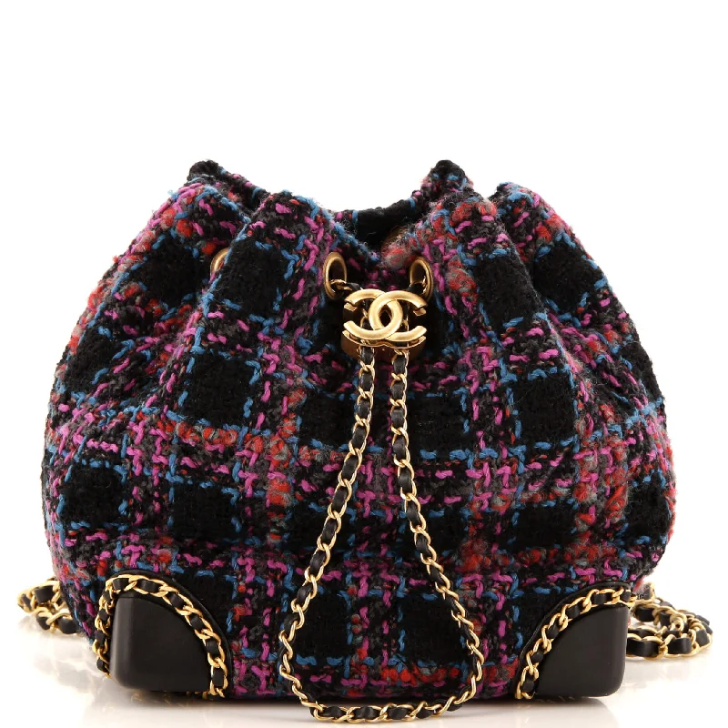 Contemporary Christian Dior handbags with a unique shapeChained Drawstring CC Bucket Backpack Quilted Tweed Small