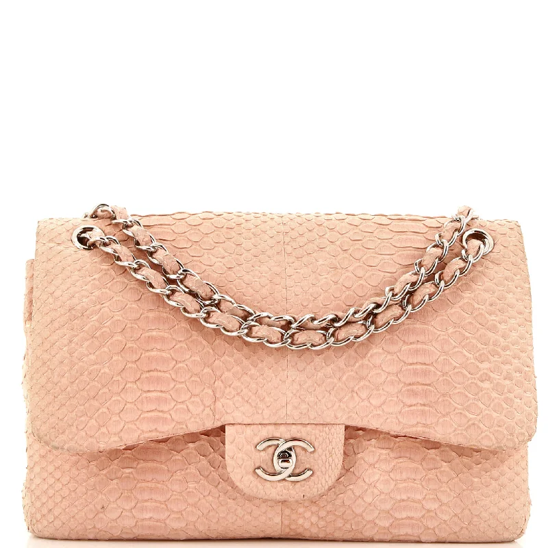 Christian Dior handbags with a detachable mirror for on - the - go touch - upsClassic Double Flap Bag Python Jumbo