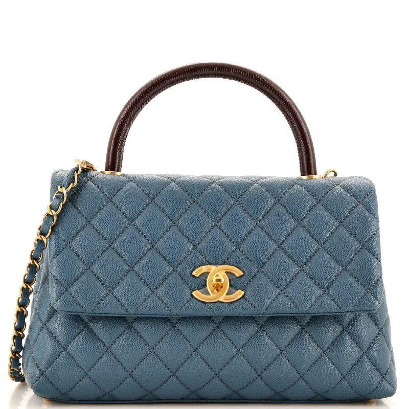 Christian Dior tote bags with a printed Dior logo on the frontCoco Top Handle Bag Quilted Caviar with Lizard Small