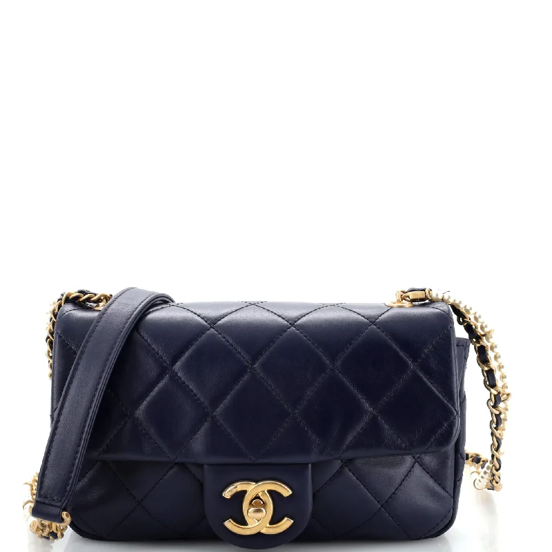 High - fashion Christian Dior bags with a geometric patternCrystal Pearls Chain Flap Bag Quilted Calfskin Small