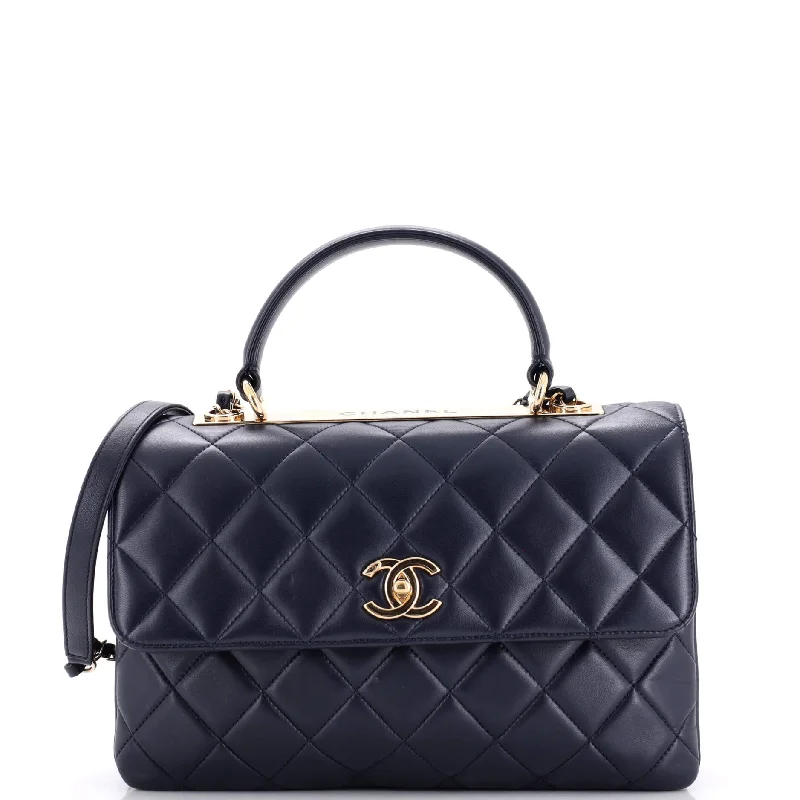 Christian Dior tote bags with a printed Dior logo on the frontTrendy CC Top Handle Bag Quilted Lambskin Medium